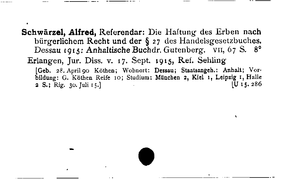 [Katalogkarte Dissertationenkatalog bis 1980]