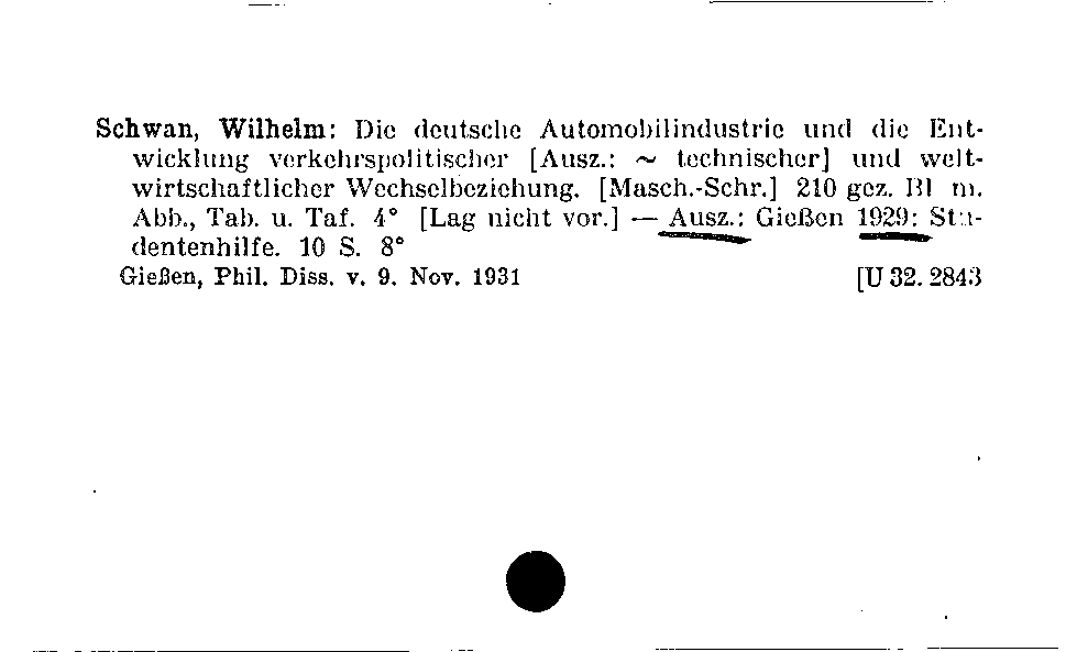 [Katalogkarte Dissertationenkatalog bis 1980]