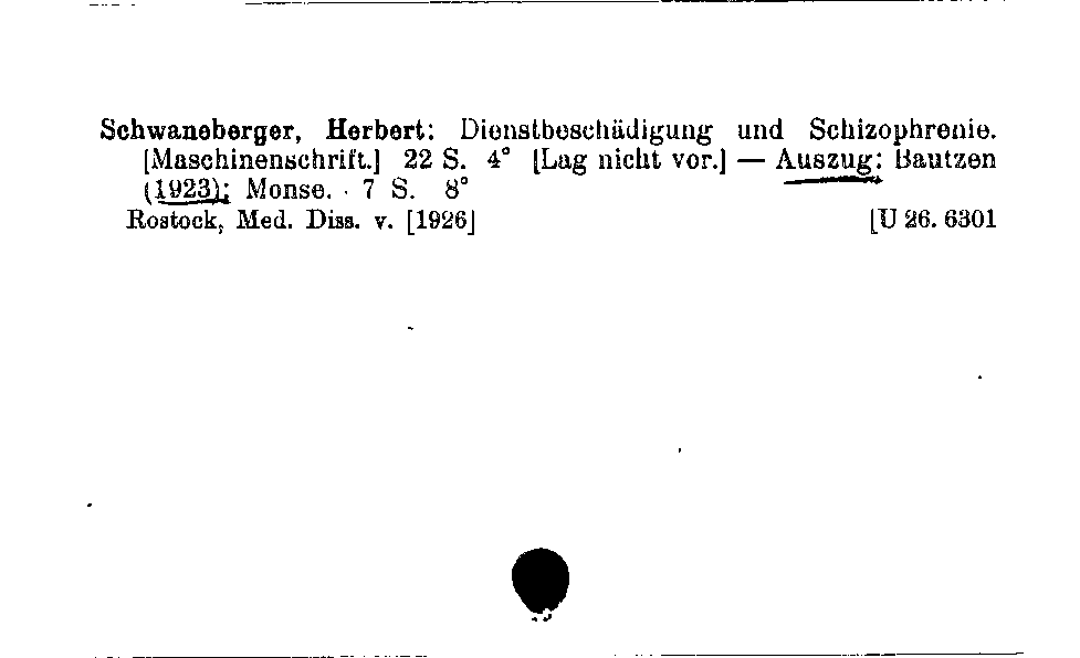 [Katalogkarte Dissertationenkatalog bis 1980]