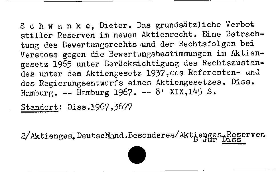 [Katalogkarte Dissertationenkatalog bis 1980]