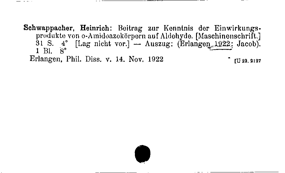 [Katalogkarte Dissertationenkatalog bis 1980]