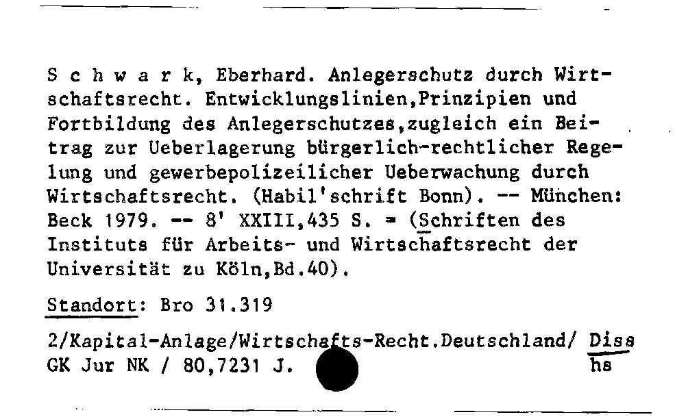 [Katalogkarte Dissertationenkatalog bis 1980]