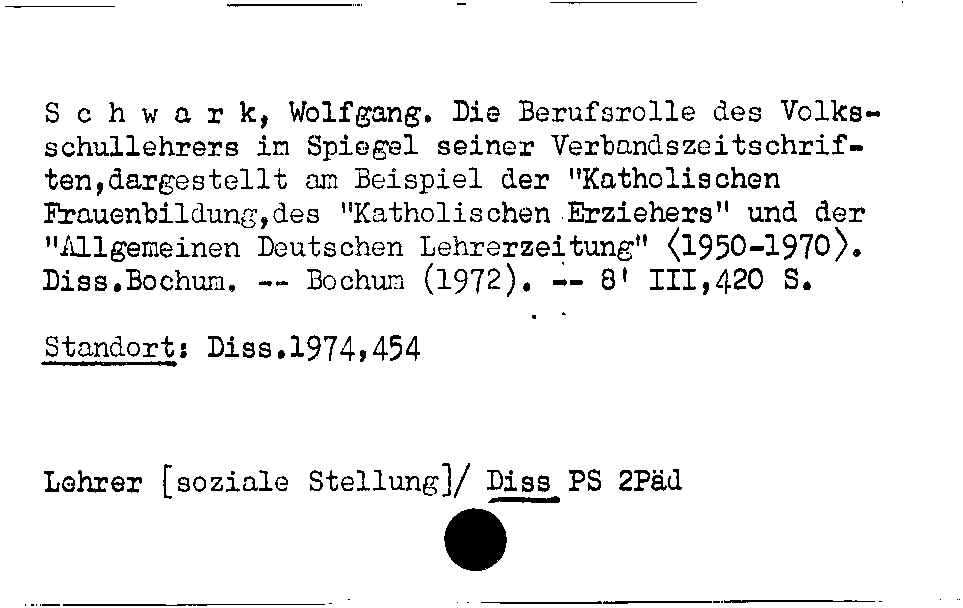 [Katalogkarte Dissertationenkatalog bis 1980]