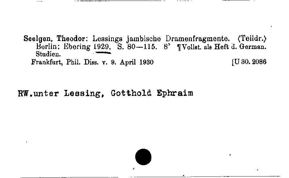 [Katalogkarte Dissertationenkatalog bis 1980]