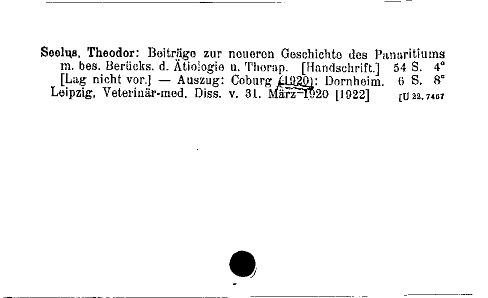 [Katalogkarte Dissertationenkatalog bis 1980]