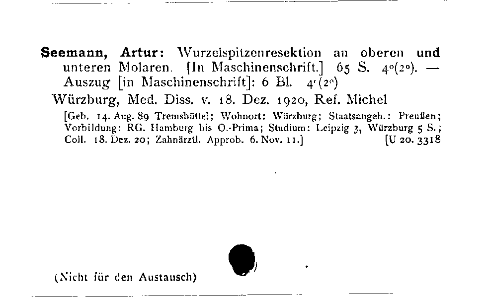 [Katalogkarte Dissertationenkatalog bis 1980]