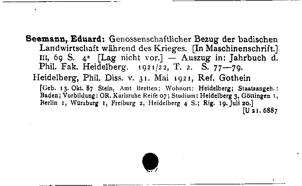 [Katalogkarte Dissertationenkatalog bis 1980]