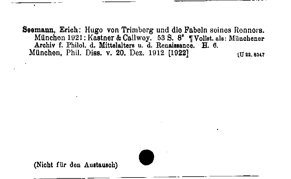 [Katalogkarte Dissertationenkatalog bis 1980]