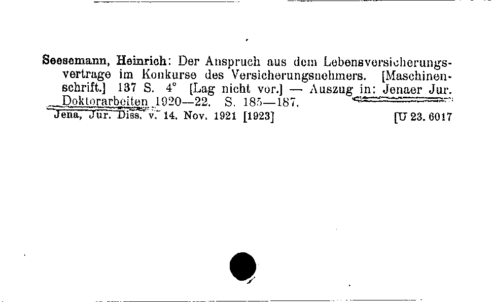 [Katalogkarte Dissertationenkatalog bis 1980]