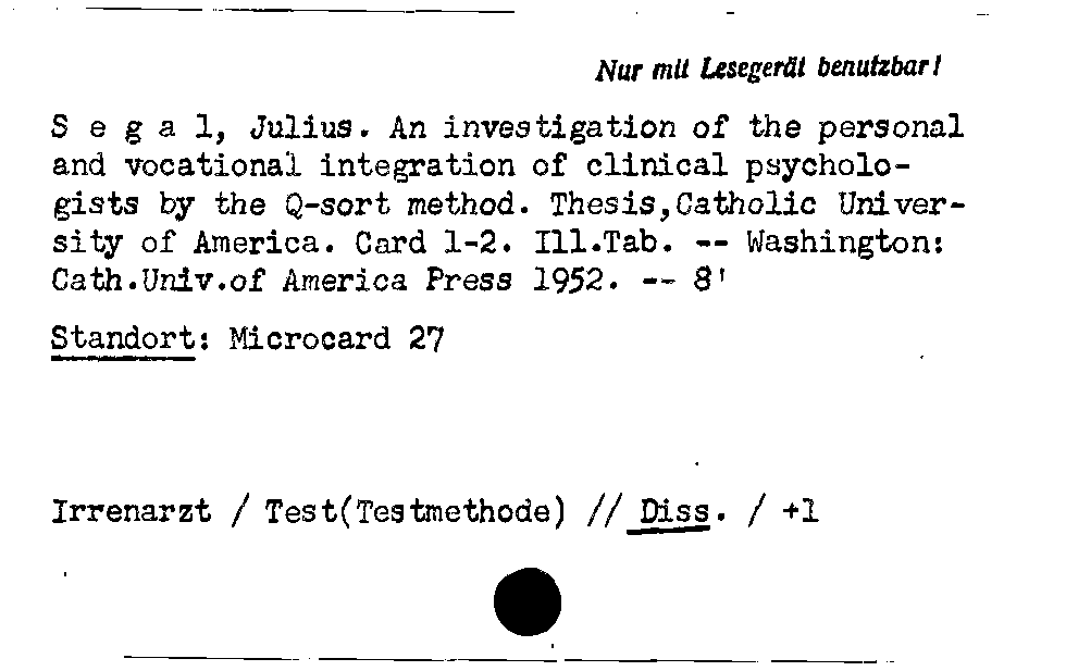 [Katalogkarte Dissertationenkatalog bis 1980]