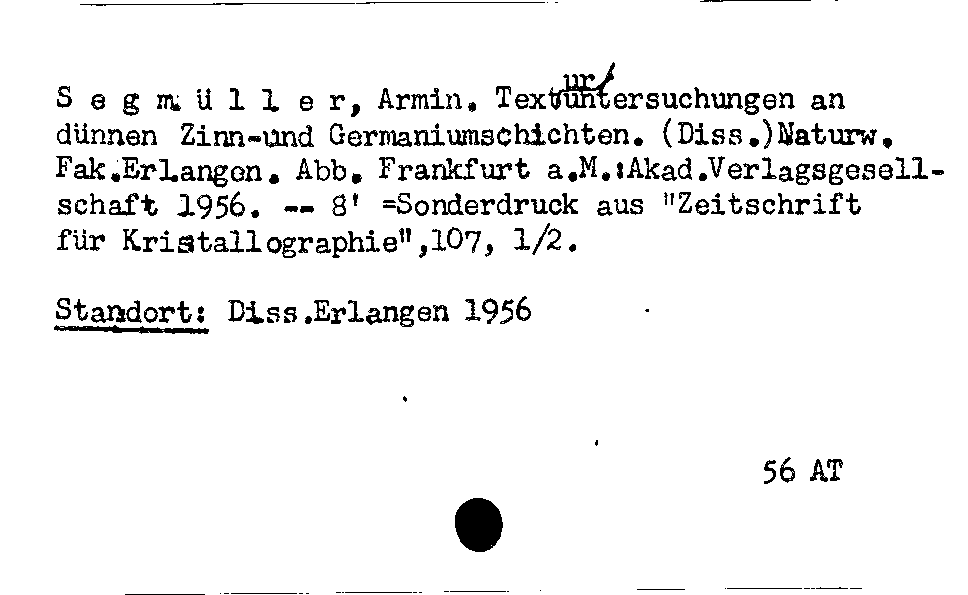 [Katalogkarte Dissertationenkatalog bis 1980]