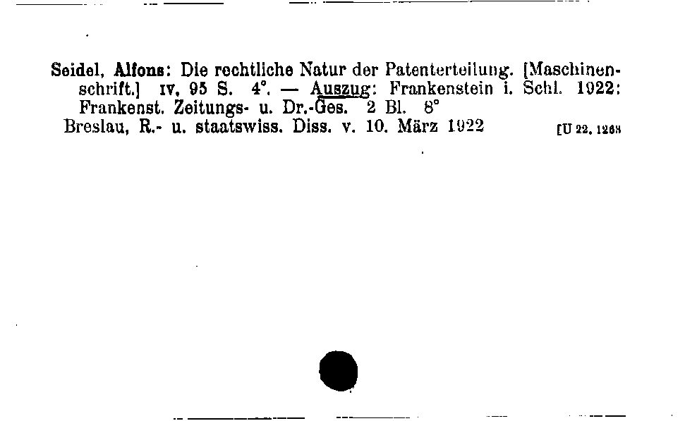 [Katalogkarte Dissertationenkatalog bis 1980]