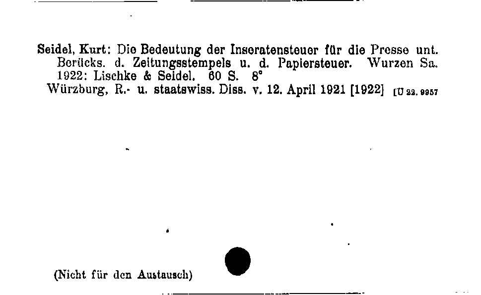 [Katalogkarte Dissertationenkatalog bis 1980]