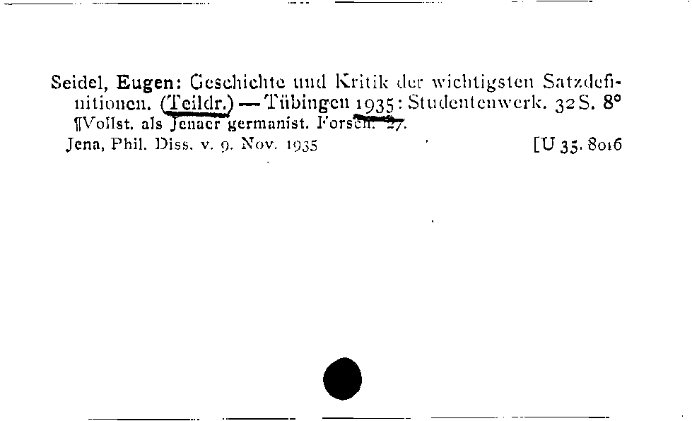 [Katalogkarte Dissertationenkatalog bis 1980]