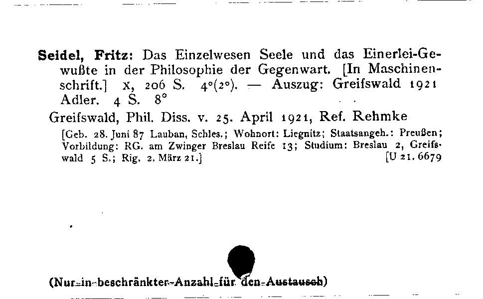 [Katalogkarte Dissertationenkatalog bis 1980]