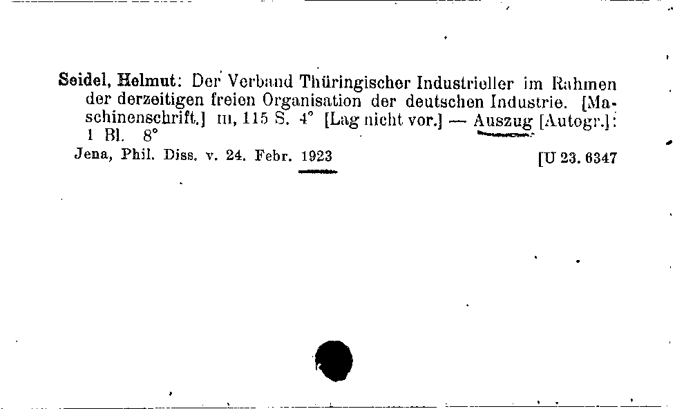 [Katalogkarte Dissertationenkatalog bis 1980]