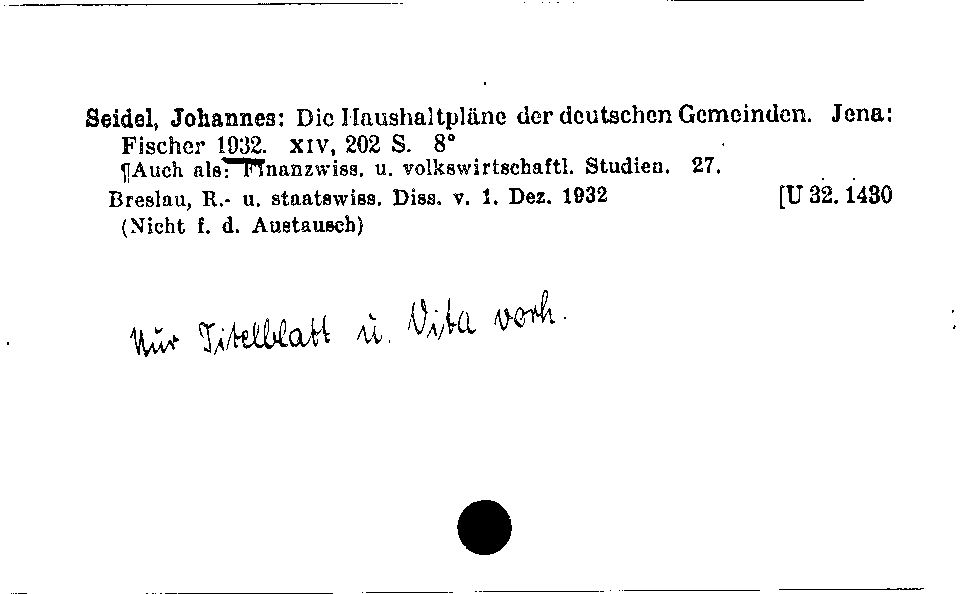 [Katalogkarte Dissertationenkatalog bis 1980]