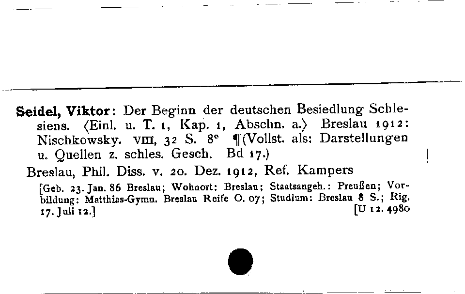 [Katalogkarte Dissertationenkatalog bis 1980]