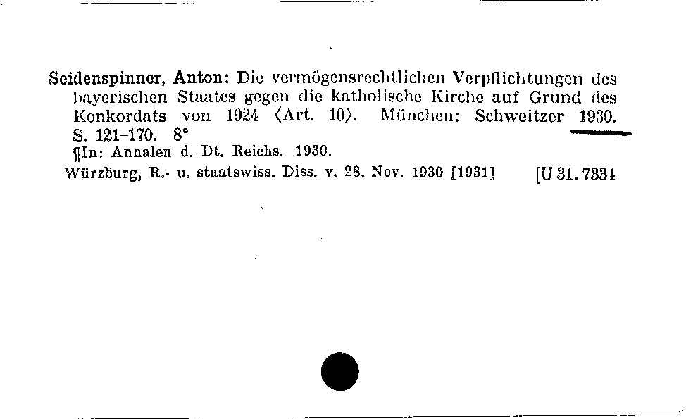 [Katalogkarte Dissertationenkatalog bis 1980]