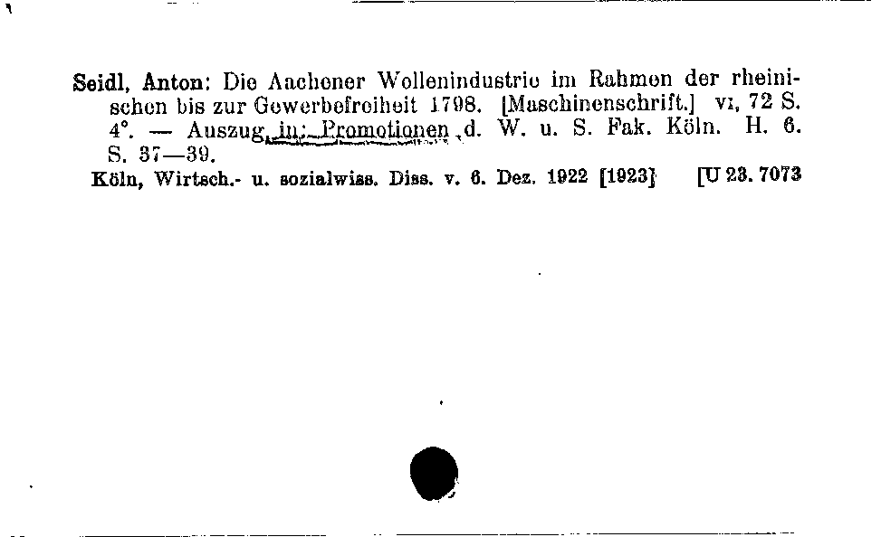 [Katalogkarte Dissertationenkatalog bis 1980]