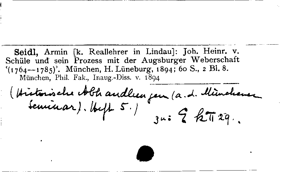 [Katalogkarte Dissertationenkatalog bis 1980]