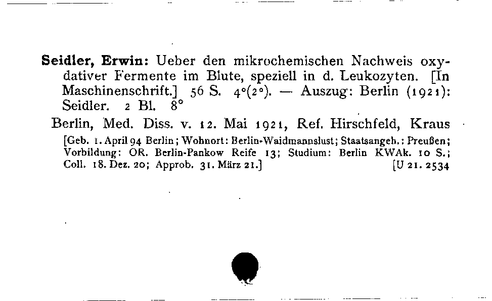 [Katalogkarte Dissertationenkatalog bis 1980]