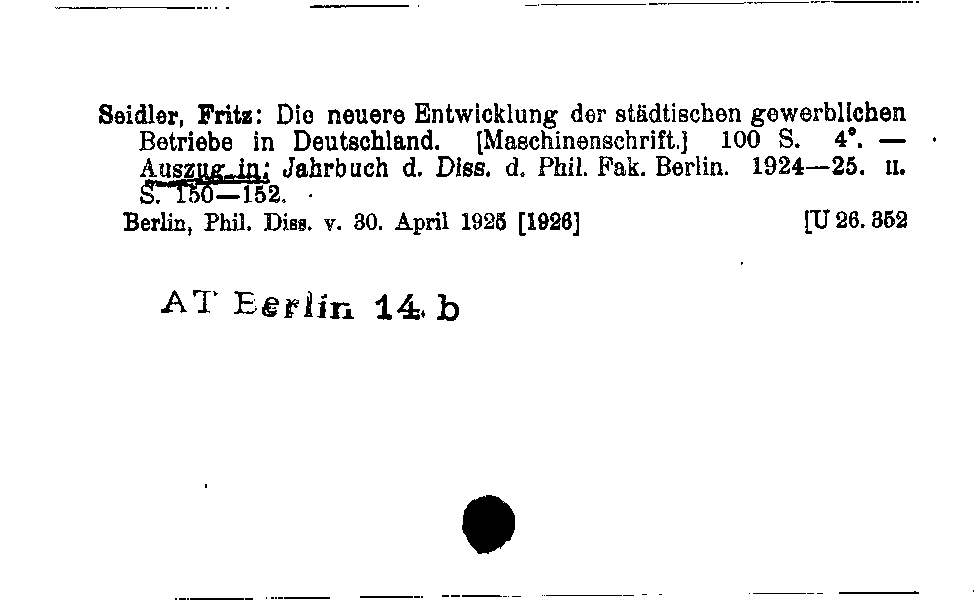 [Katalogkarte Dissertationenkatalog bis 1980]