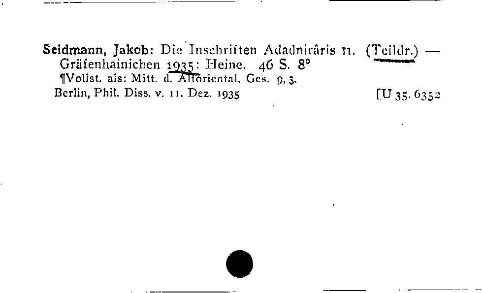 [Katalogkarte Dissertationenkatalog bis 1980]