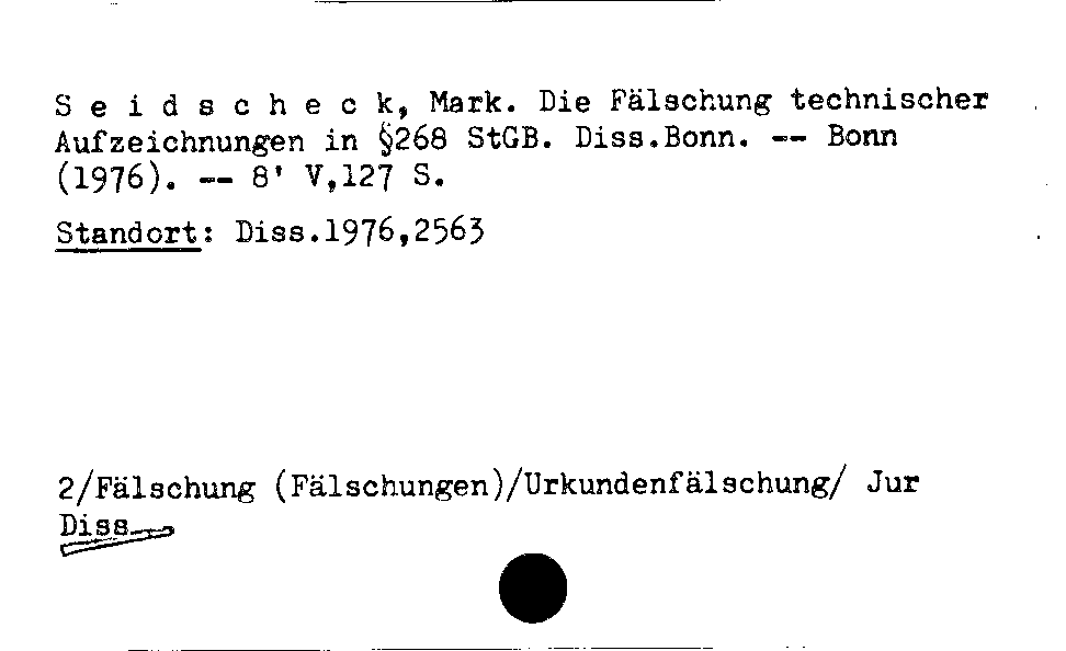 [Katalogkarte Dissertationenkatalog bis 1980]