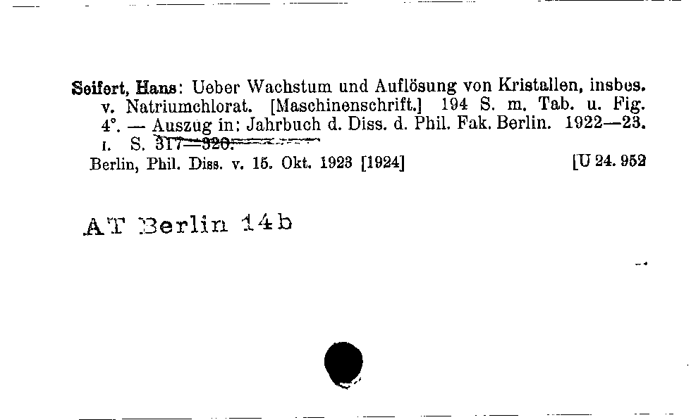 [Katalogkarte Dissertationenkatalog bis 1980]