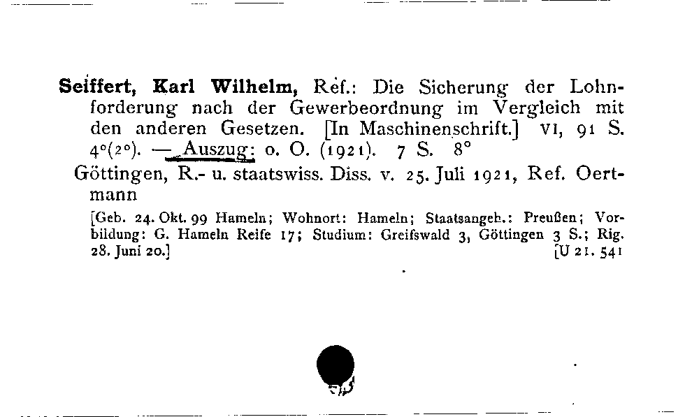 [Katalogkarte Dissertationenkatalog bis 1980]