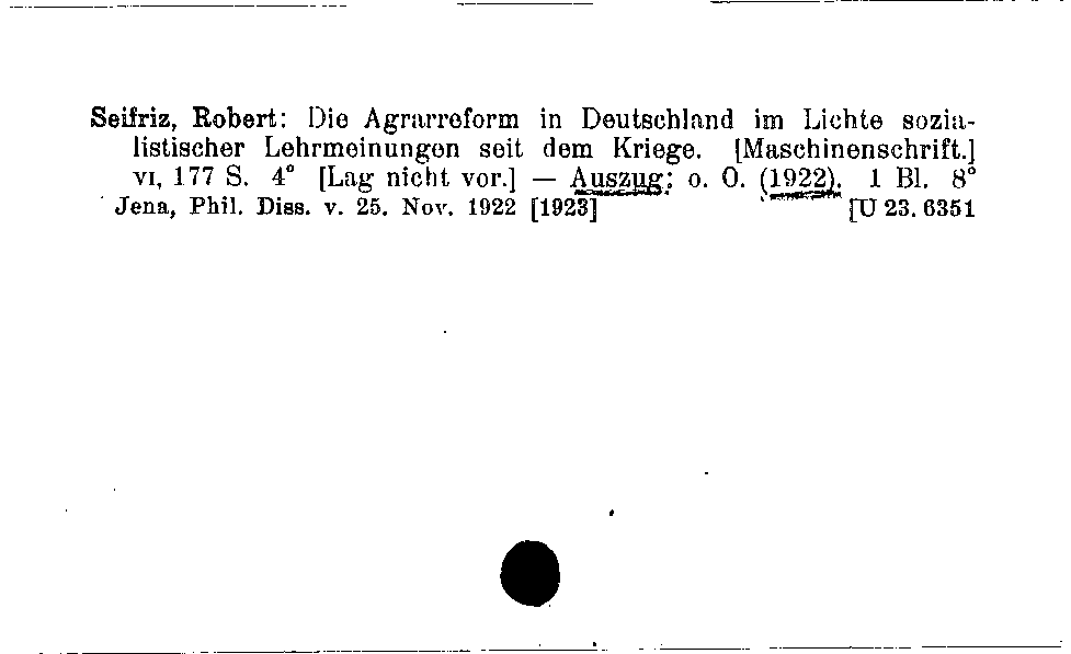 [Katalogkarte Dissertationenkatalog bis 1980]