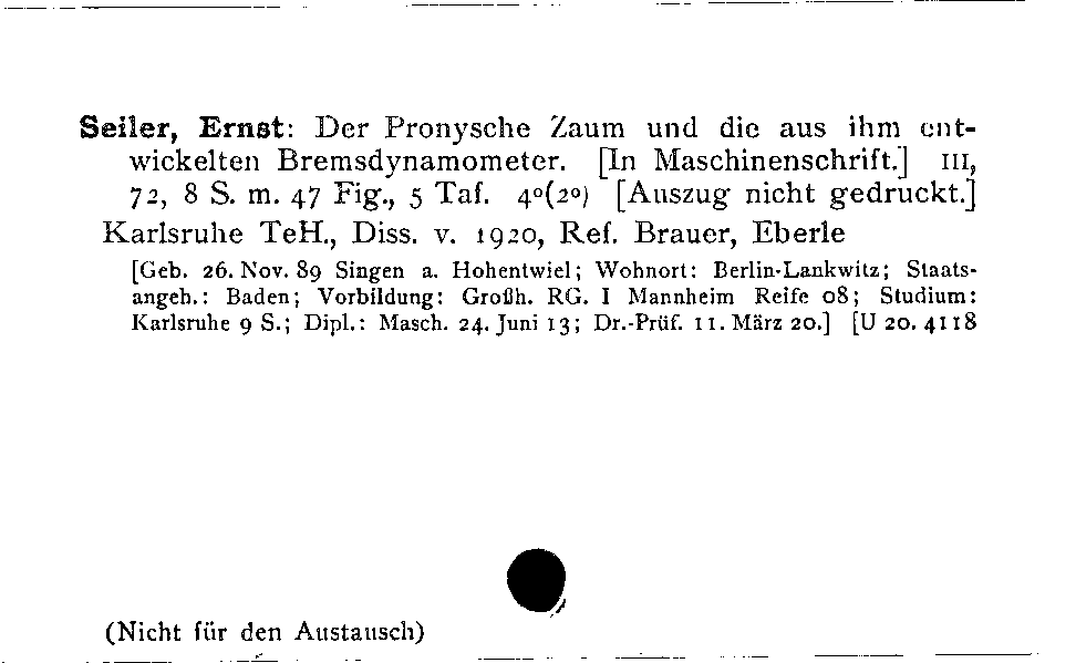 [Katalogkarte Dissertationenkatalog bis 1980]