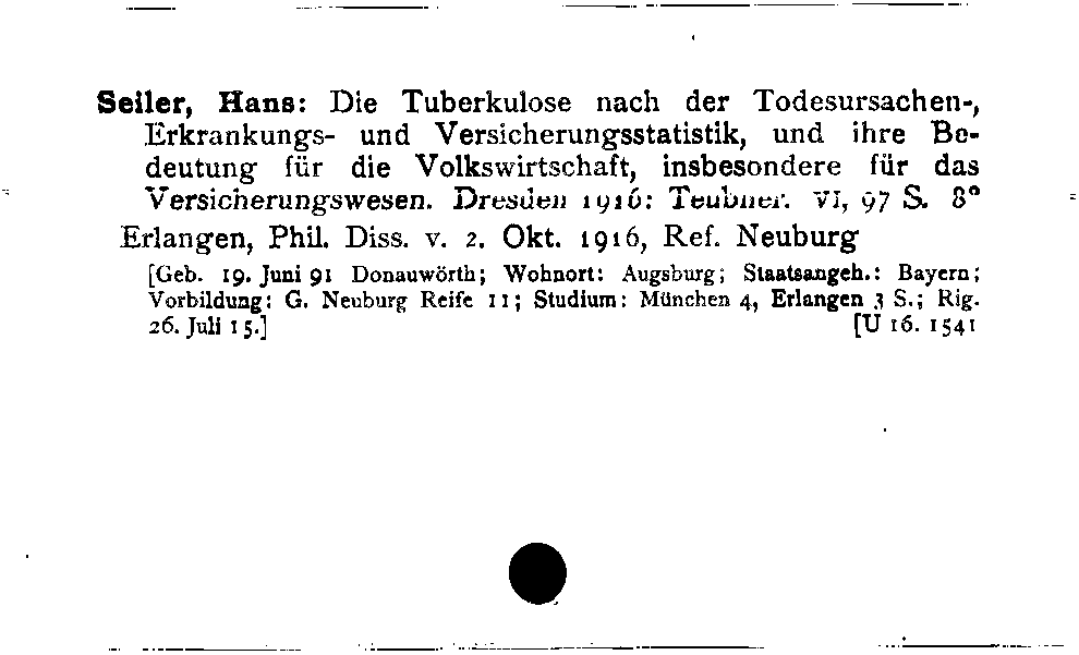 [Katalogkarte Dissertationenkatalog bis 1980]