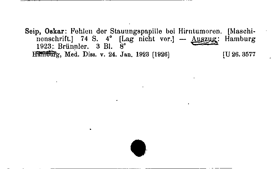 [Katalogkarte Dissertationenkatalog bis 1980]