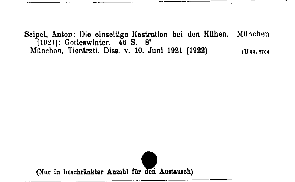 [Katalogkarte Dissertationenkatalog bis 1980]