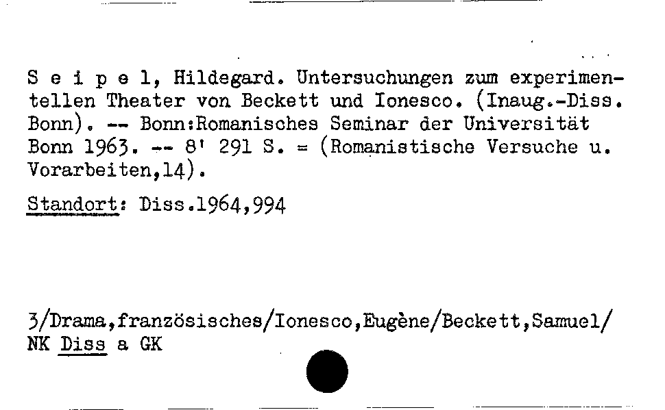 [Katalogkarte Dissertationenkatalog bis 1980]