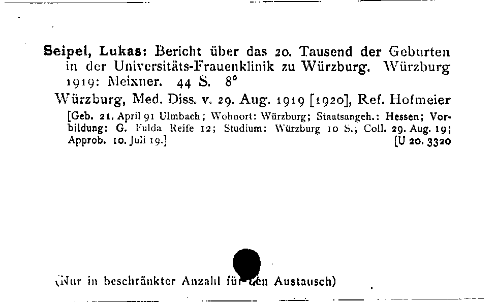 [Katalogkarte Dissertationenkatalog bis 1980]