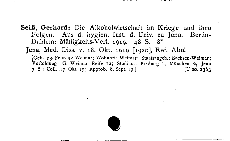 [Katalogkarte Dissertationenkatalog bis 1980]