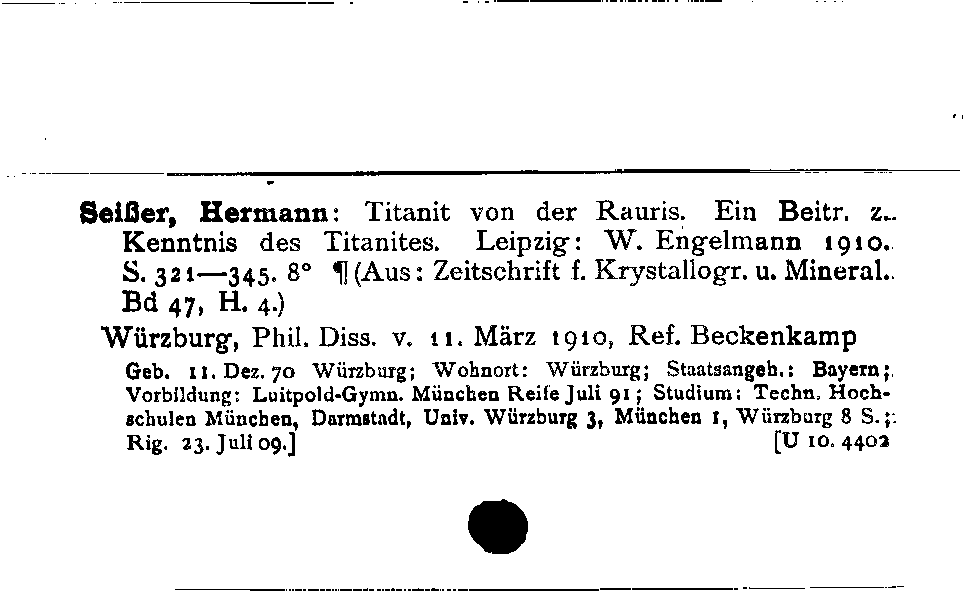 [Katalogkarte Dissertationenkatalog bis 1980]