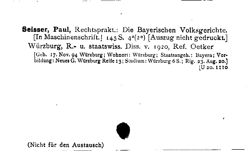 [Katalogkarte Dissertationenkatalog bis 1980]