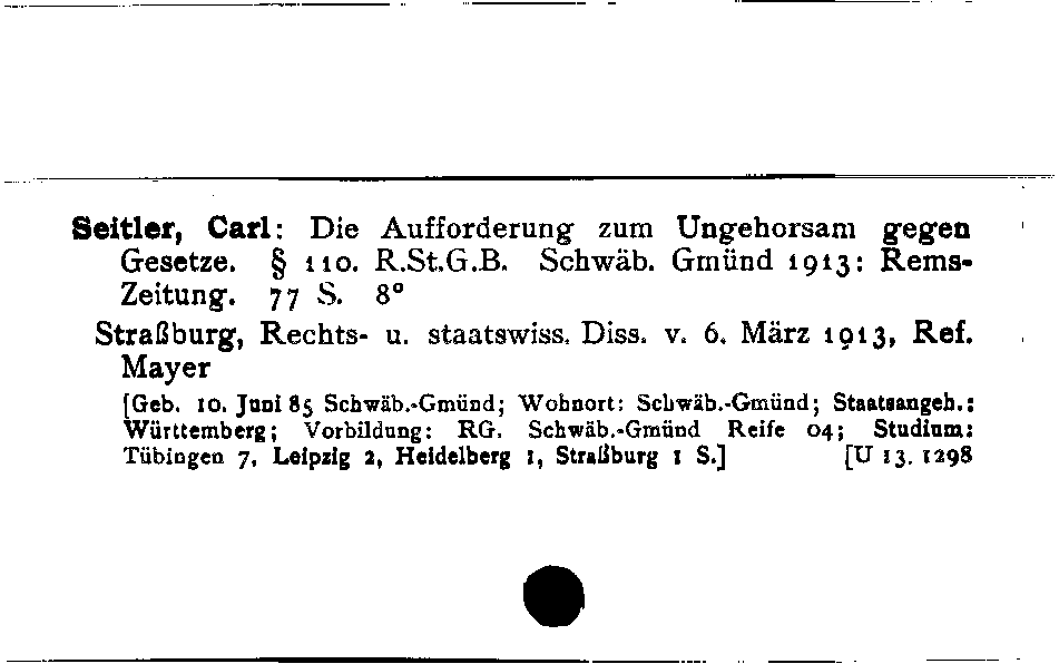 [Katalogkarte Dissertationenkatalog bis 1980]