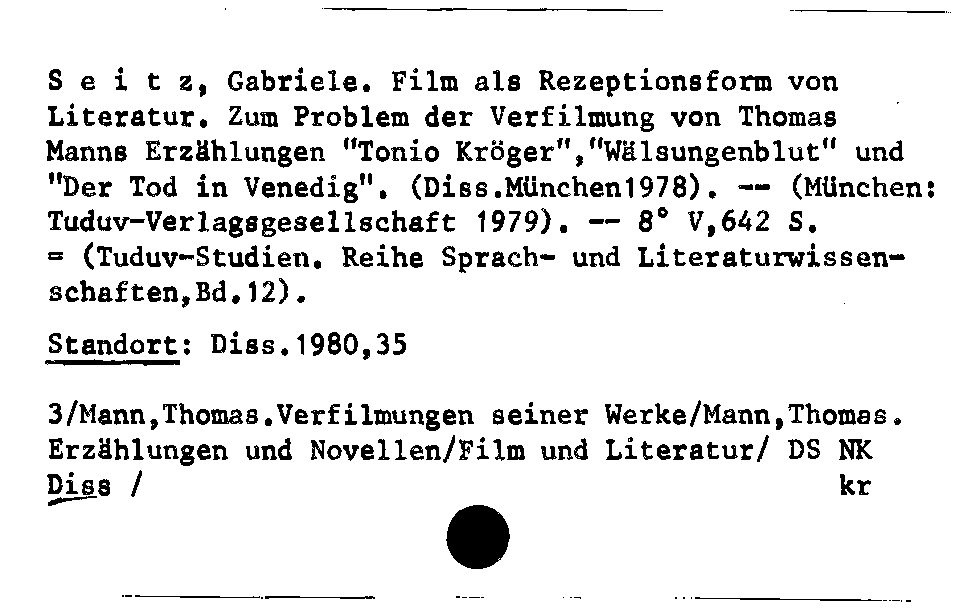 [Katalogkarte Dissertationenkatalog bis 1980]