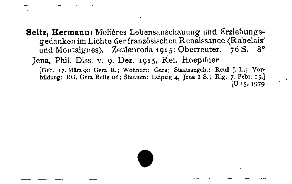 [Katalogkarte Dissertationenkatalog bis 1980]