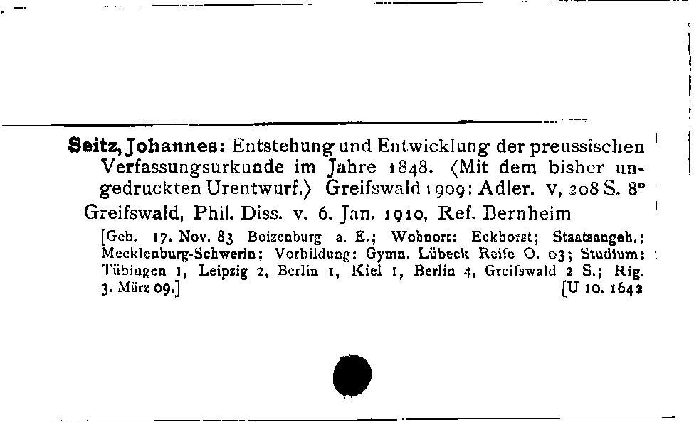 [Katalogkarte Dissertationenkatalog bis 1980]