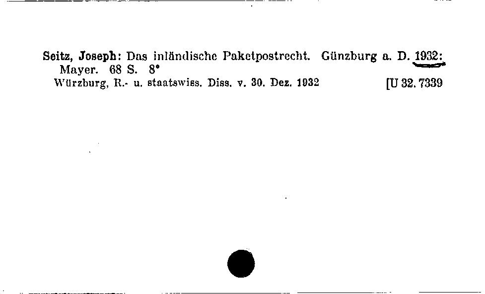 [Katalogkarte Dissertationenkatalog bis 1980]