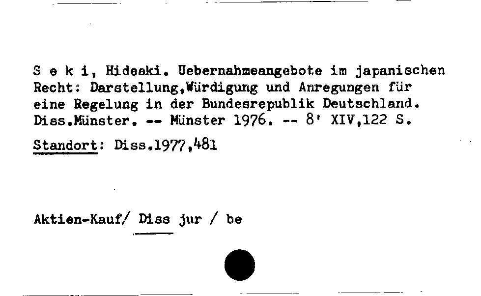 [Katalogkarte Dissertationenkatalog bis 1980]