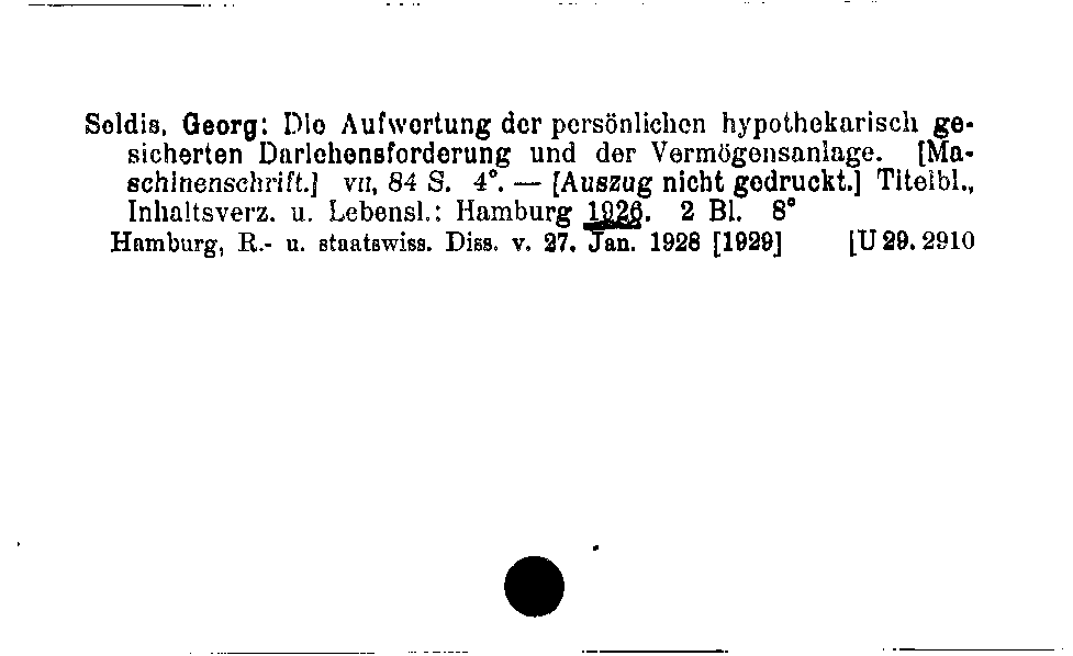 [Katalogkarte Dissertationenkatalog bis 1980]