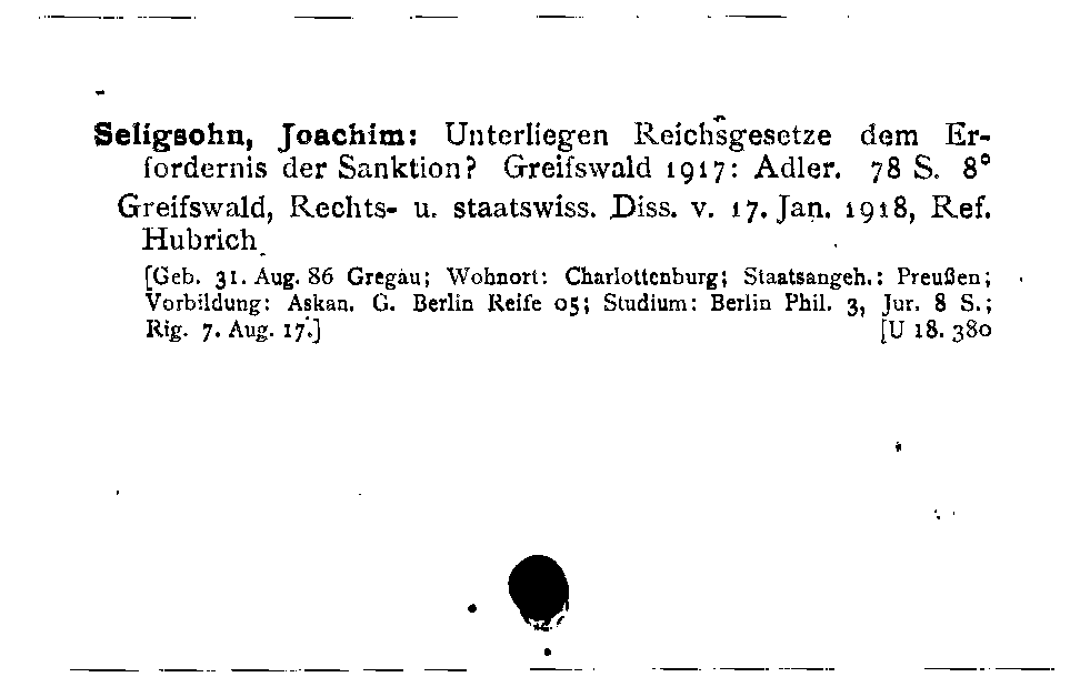 [Katalogkarte Dissertationenkatalog bis 1980]