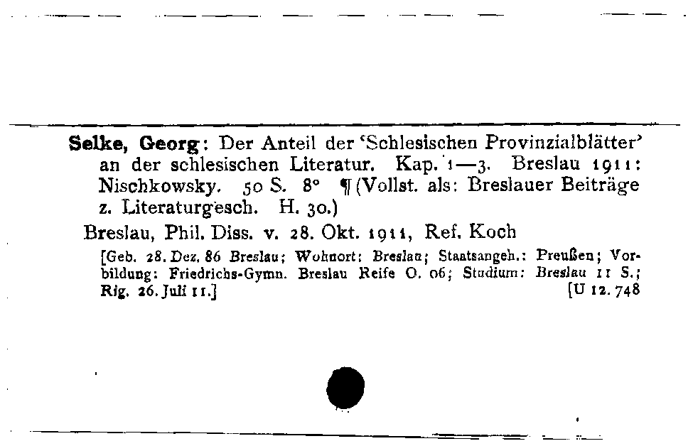 [Katalogkarte Dissertationenkatalog bis 1980]